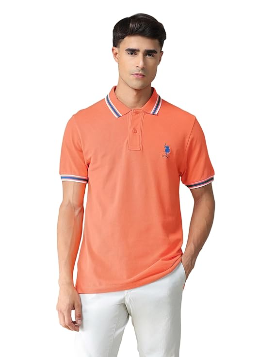 U.S. Polo ASSN. Solid Slim Fit Polo T Shirts for Men - 100% Cotton, Half Sleeves Mens Tshirt