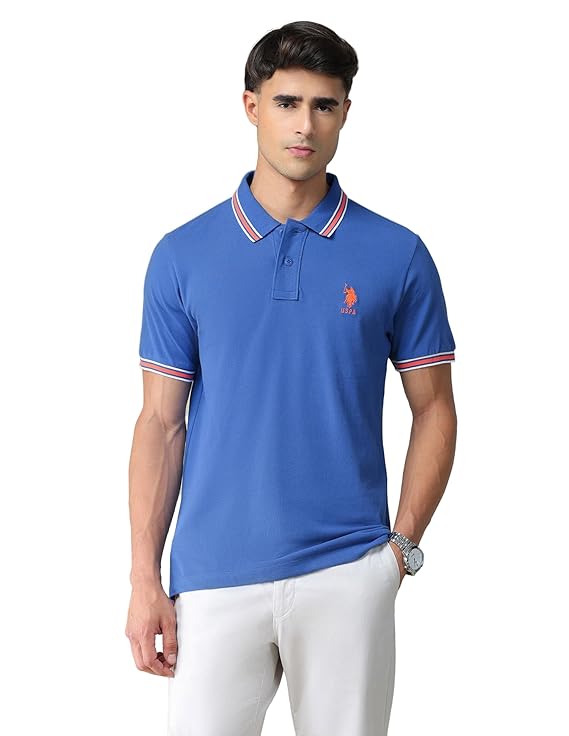 U.S. Polo ASSN. Solid Slim Fit Polo T Shirts for Men - 100% Cotton, Half Sleeves Mens Tshirt