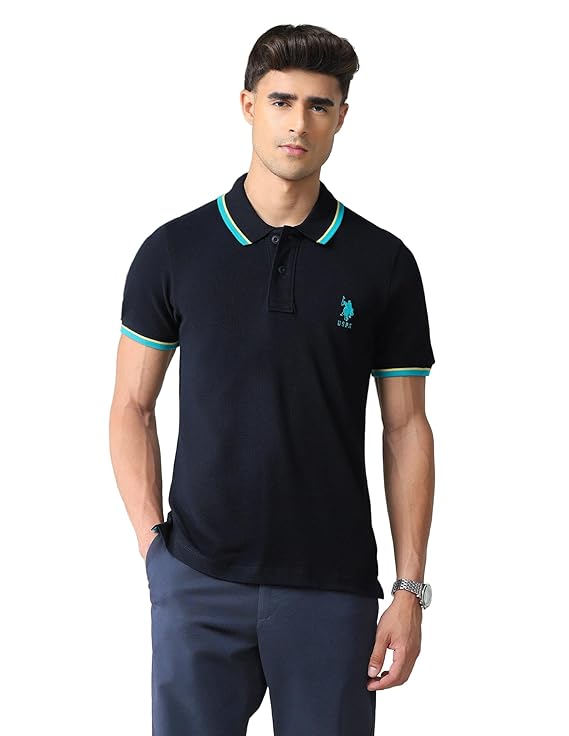 U.S. Polo ASSN. Solid Slim Fit Polo T Shirts for Men - 100% Cotton, Half Sleeves Mens Tshirt