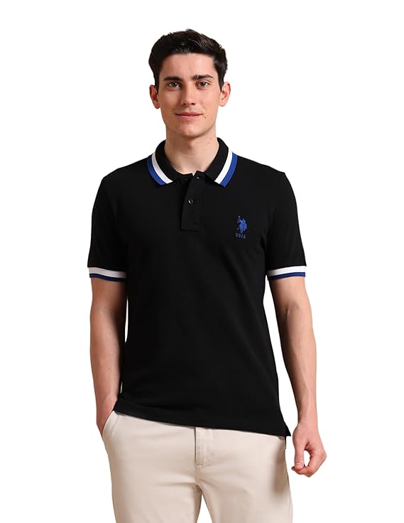 U.S. Polo ASSN. Solid Cotton Polo T Shirts for Men, Pique Knit - Regular Fit, Half Sleeves Polo T-Shirts
