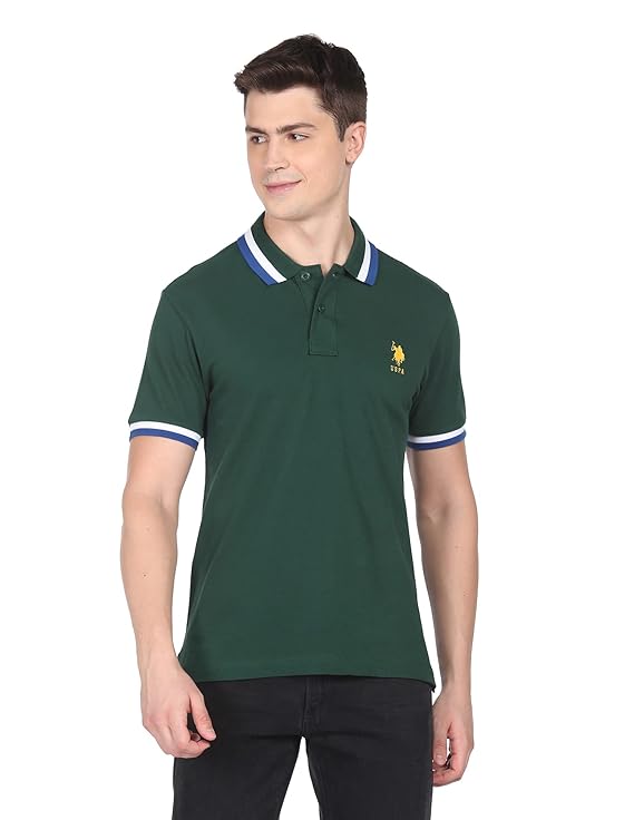 U.S. Polo ASSN. Solid Cotton Polo T Shirts for Men, Pique Knit - Regular Fit, Half Sleeves Polo T-Shirts