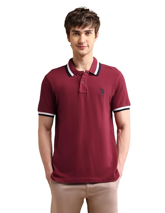 U.S. Polo ASSN. Solid Cotton Polo T Shirts for Men, Pique Knit - Regular Fit, Half Sleeves Polo T-Shirts
