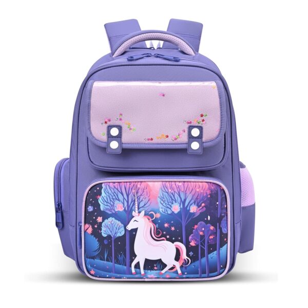 Gear Starry Unicorn 16"/25L Medium Water Resistant School Bag | Casual Backpack | Daypack | Travel Backpack | Kids Bag for Boys/Girls (Purple - Purple)